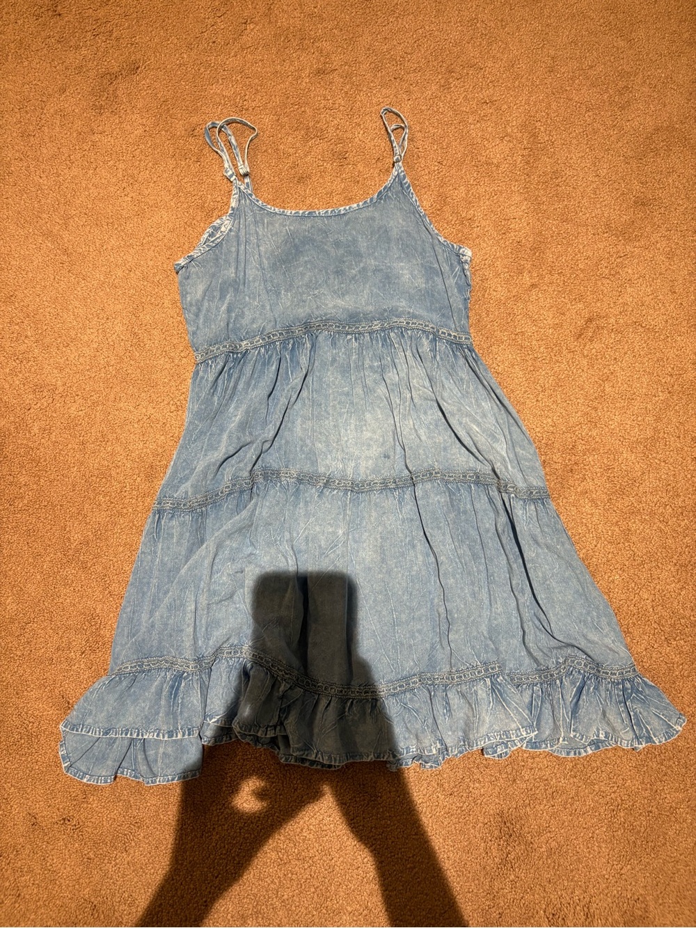 Kiwi + punch Light Blue Tiered Mini Dress with Ruffle Hem size medium